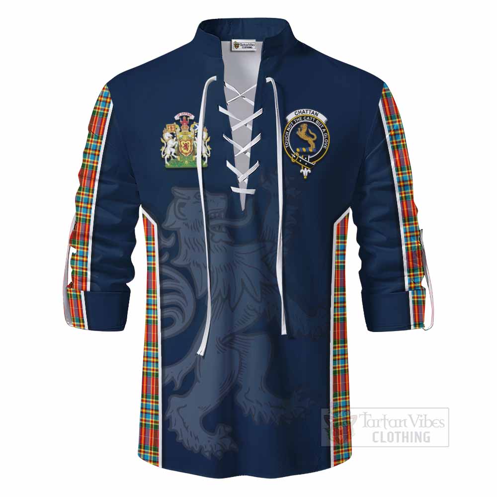 Tartan Vibes Clothing Chattan Tartan Ghillie Kilt Shirt with Family Crest and Lion Rampant Vibes Sport Style