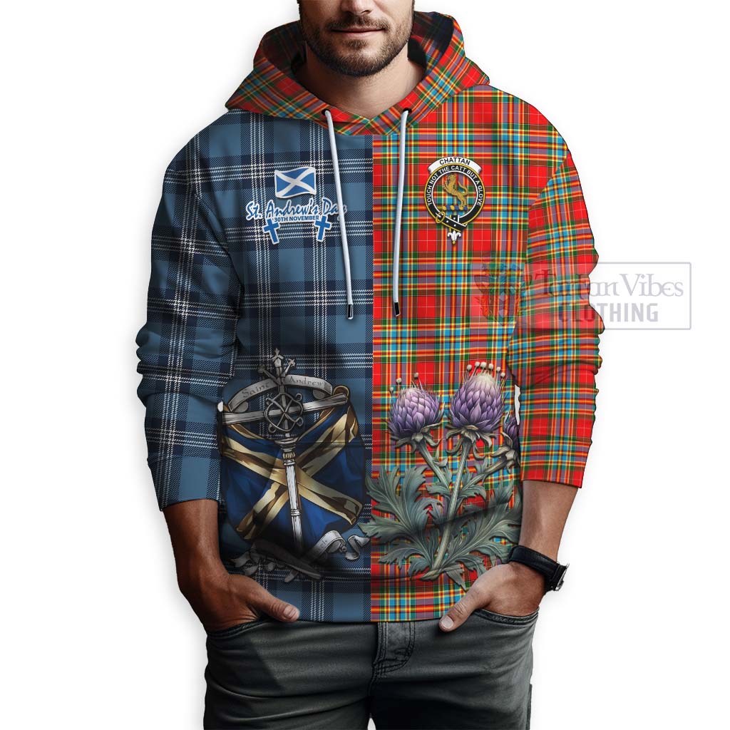 Tartan Vibes Clothing Chattan Tartan Hoodie Happy St. Andrew's Day Half Tartan Style