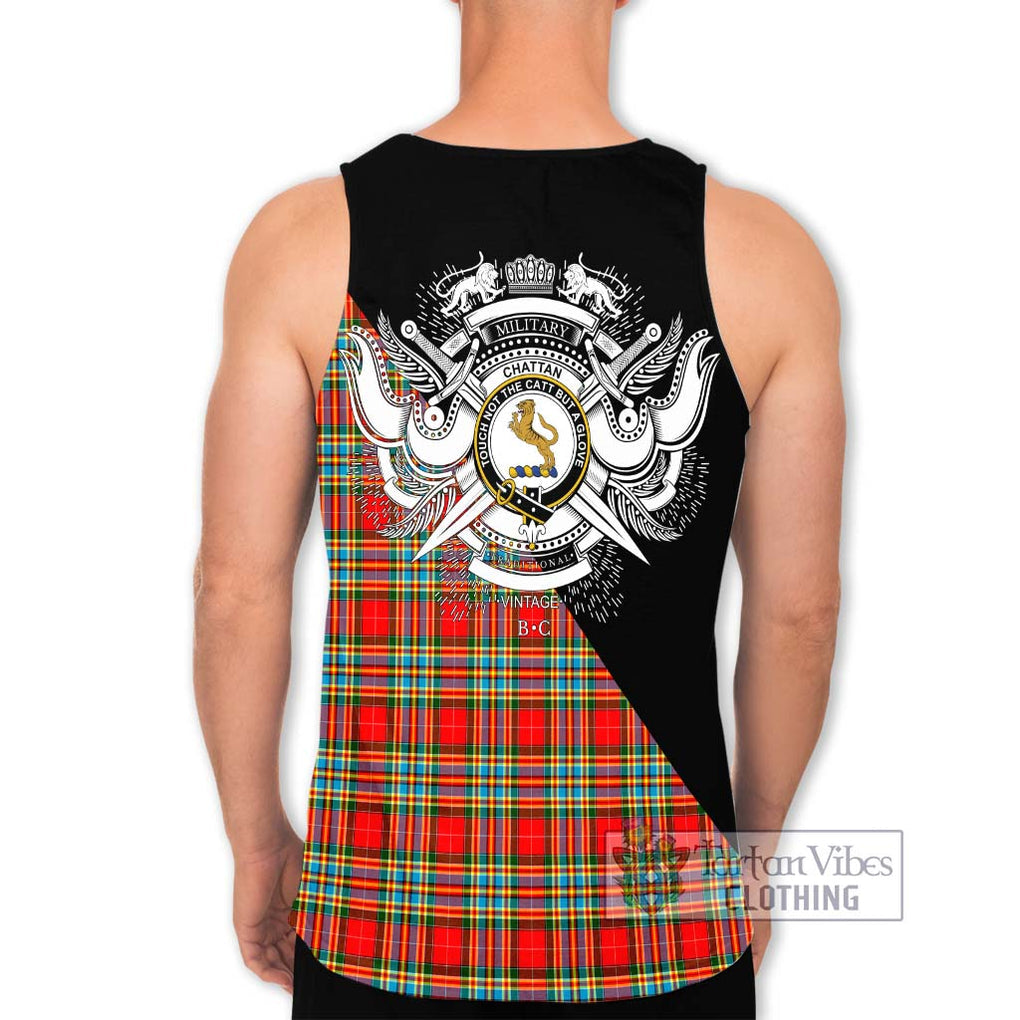 Chattan Tartan Men's Tank Top with Family Crest and Military Logo Style - Tartanvibesclothing Shop