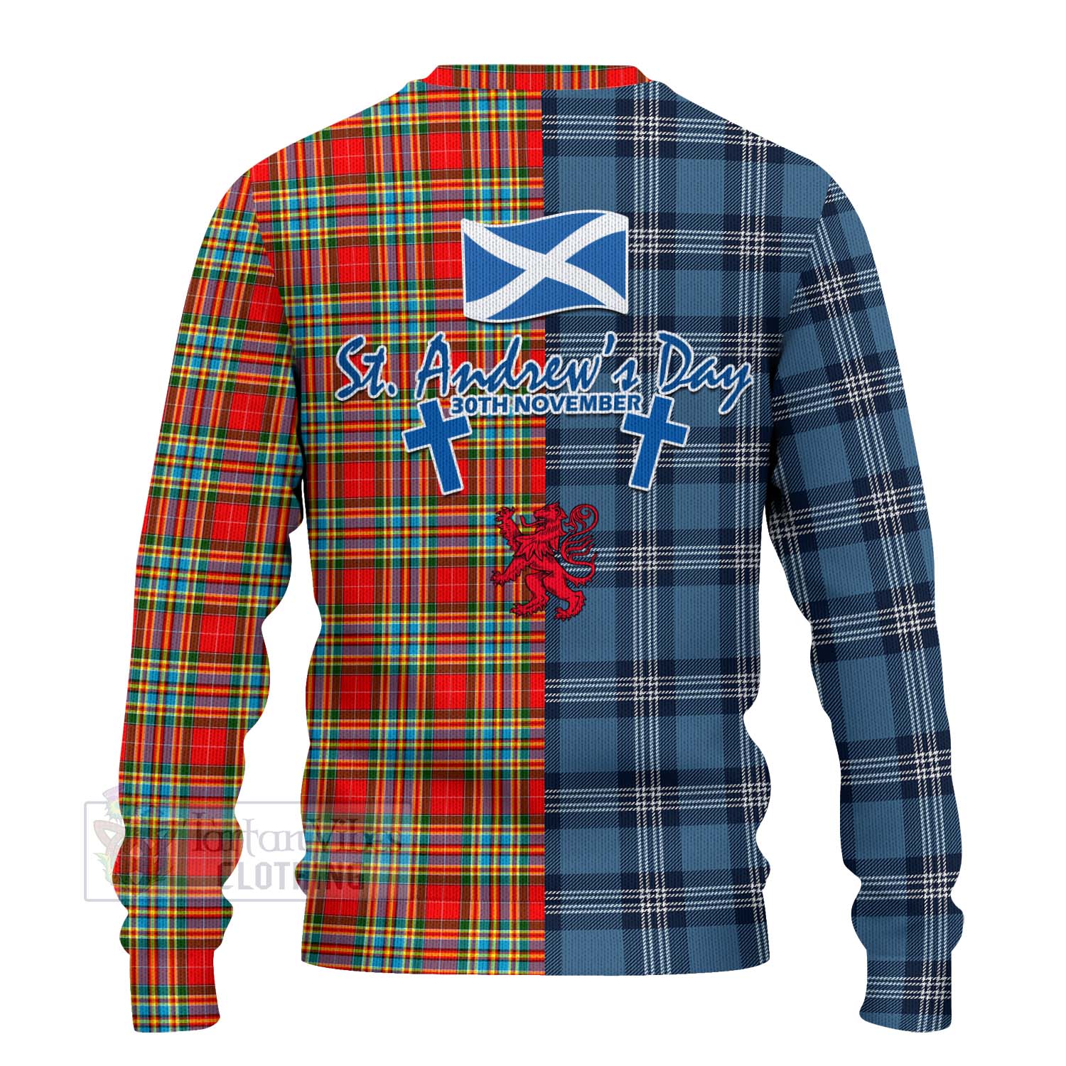 Tartan Vibes Clothing Chattan Tartan Knitted Sweater Happy St. Andrew's Day Half Tartan Style