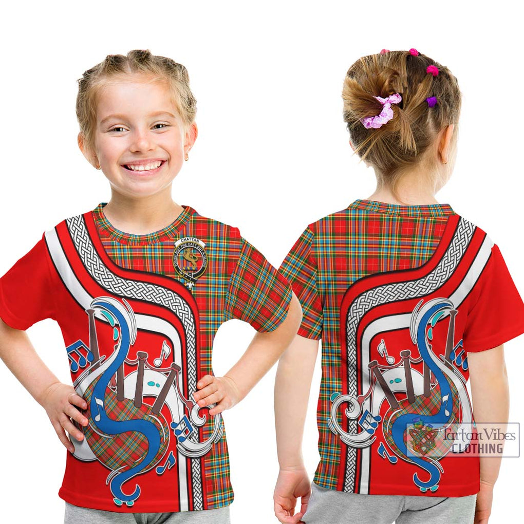 Tartan Vibes Clothing Chattan Tartan Kid T-Shirt with Epic Bagpipe Style