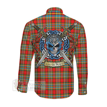 Chattan Tartan Long Sleeve Button Shirt with Family Crest Celtic Skull Style