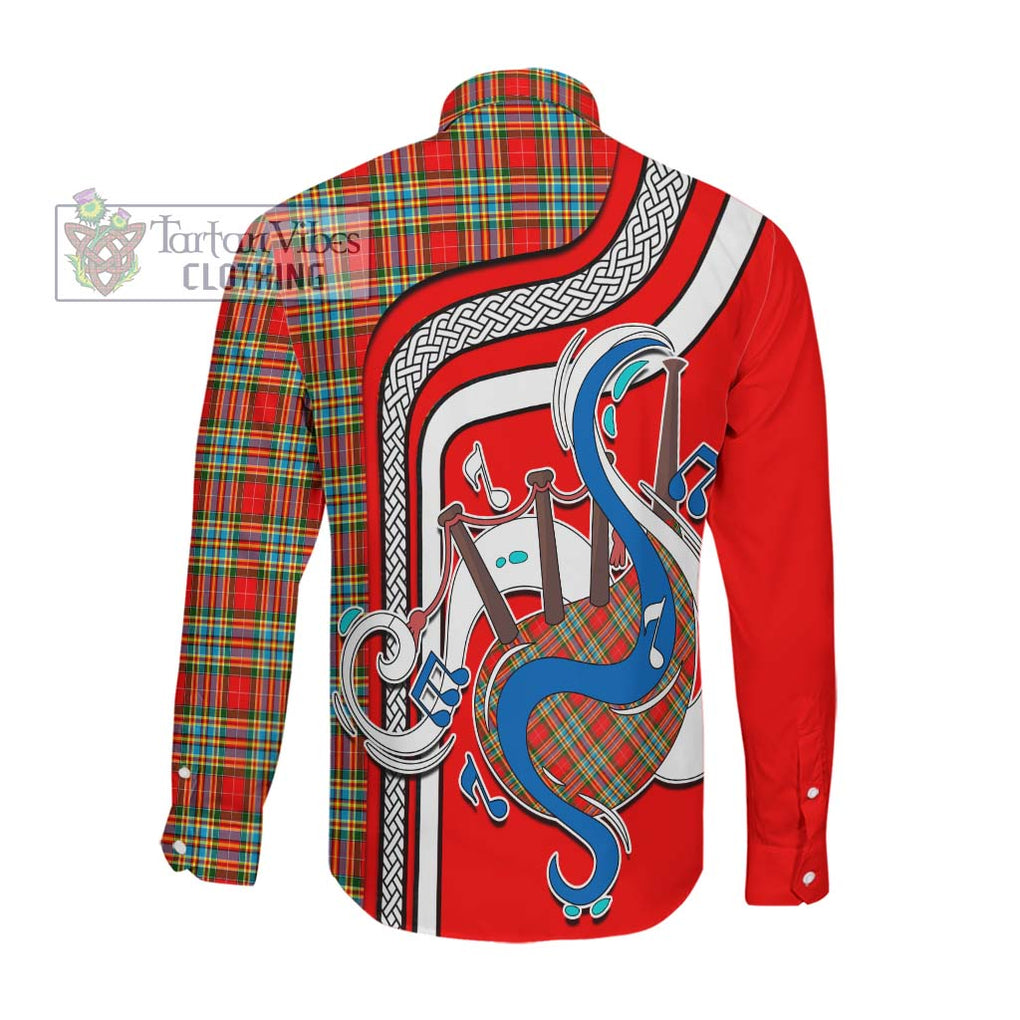 Chattan Tartan Long Sleeve Button Shirt with Epic Bagpipe Style Men's Shirt - Tartanvibesclothing Shop