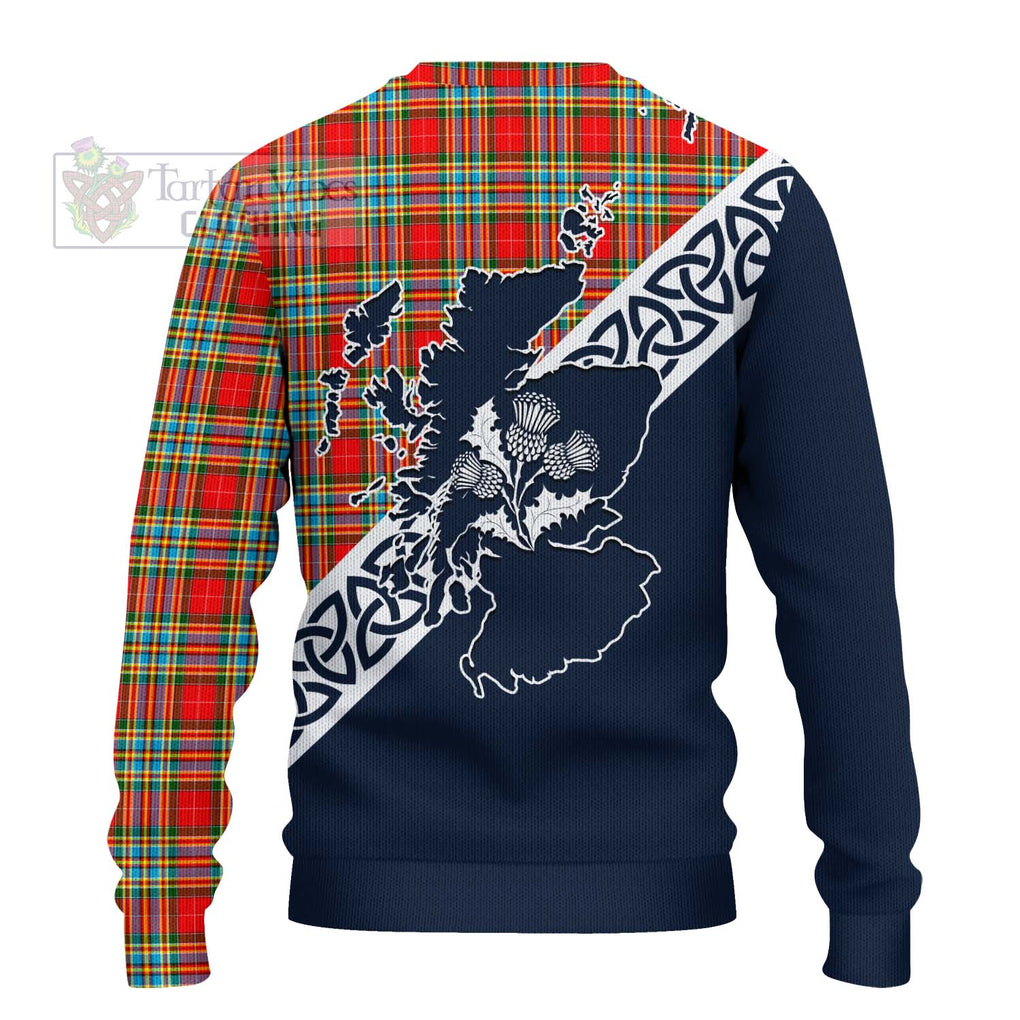 Tartan Vibes Clothing Chattan Tartan Knitted Sweater Featuring Thistle and Scotland Map