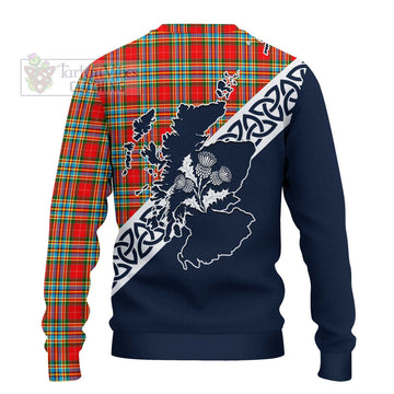 Chattan Tartan Ugly Sweater Featuring Thistle and Scotland Map