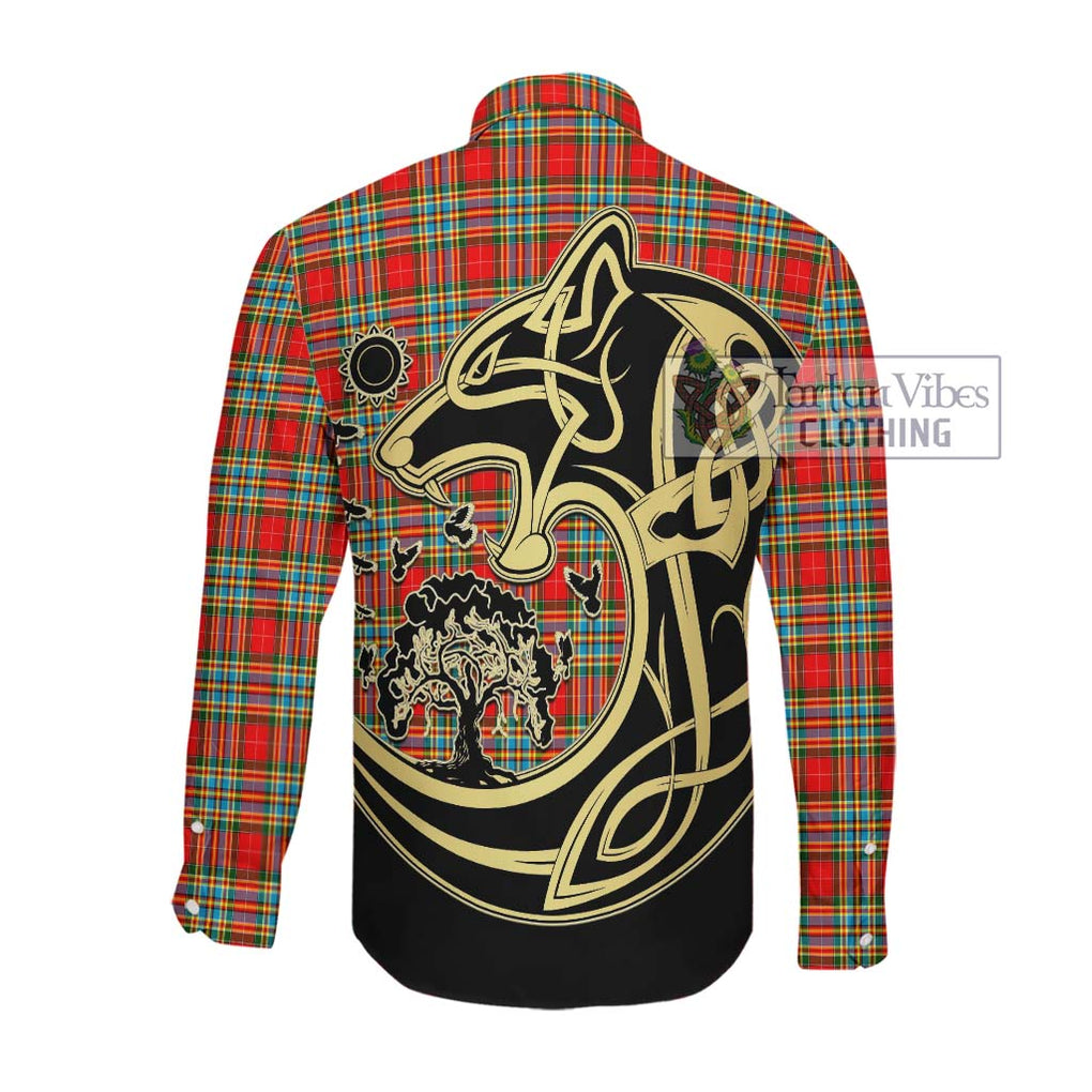 Chattan Tartan Long Sleeve Button Shirt with Family Crest Celtic Wolf Style Men's Shirt - Tartan Vibes Clothing