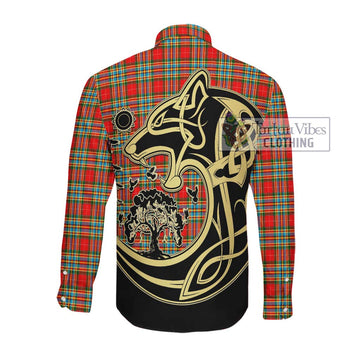 Chattan Tartan Long Sleeve Button Shirt with Family Crest Celtic Wolf Style