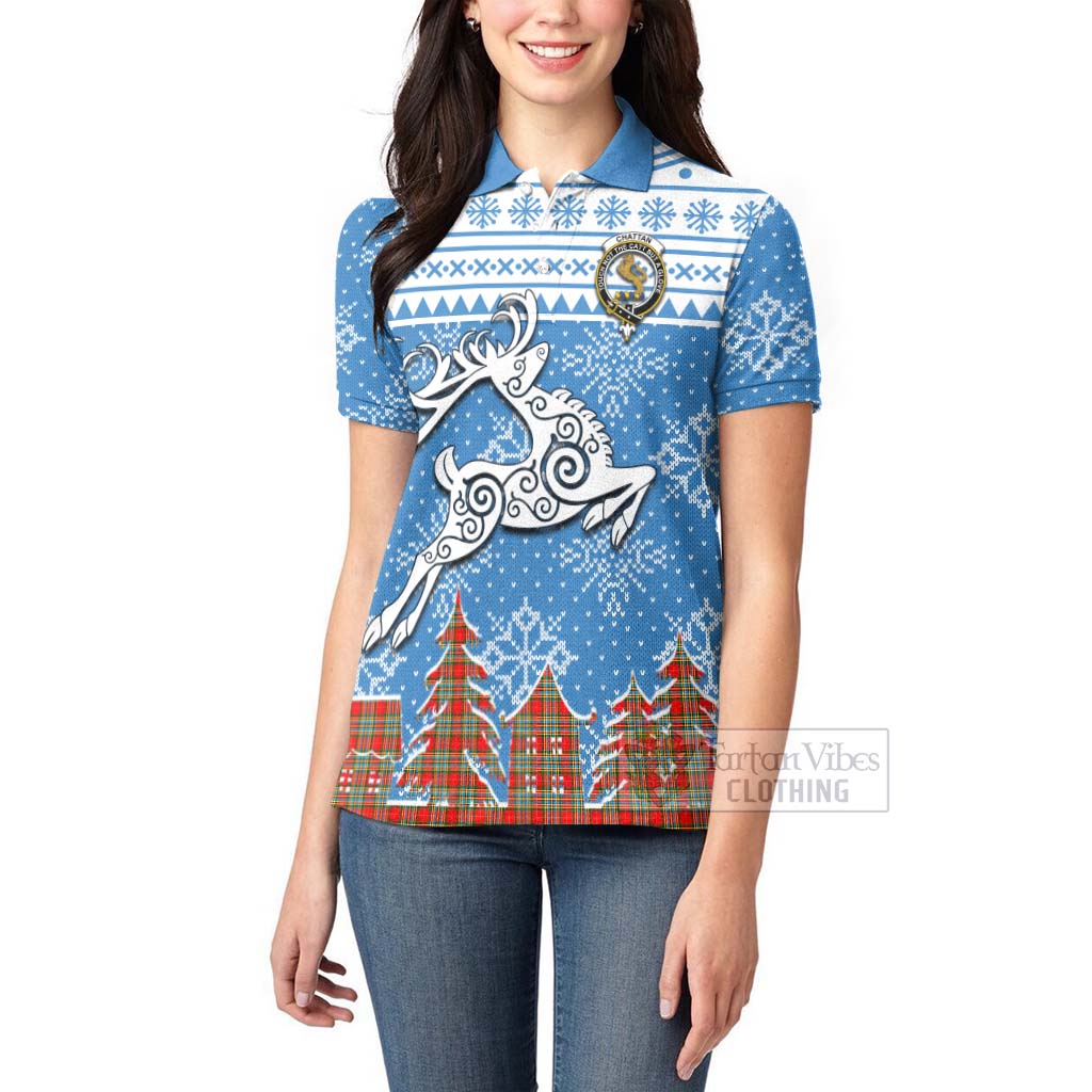 Tartan Vibes Clothing Chattan Clan Christmas Women's Polo Shirt Celtic Reindeer Style