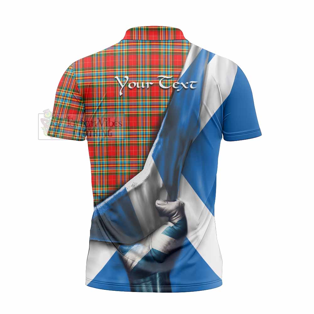 Tartan Vibes Clothing Chattan Tartan Zipper Polo Shirt with Family Crest Scotland Patriotic Style