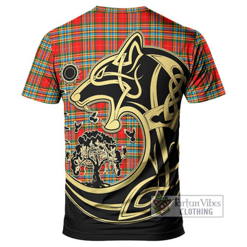 Chattan Tartan T-Shirt with Family Crest Celtic Wolf Style
