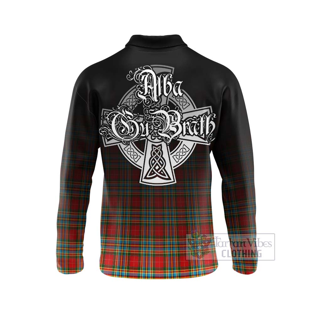 Tartan Vibes Clothing Chattan Tartan Long Sleeve Polo Shirt Featuring Alba Gu Brath Family Crest Celtic Inspired