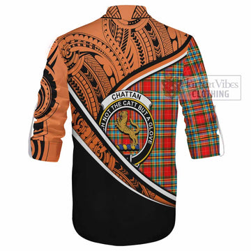 Chattan Crest Tartan Ghillie Kilt Shirt with Polynesian Vibes Style - Orange Version