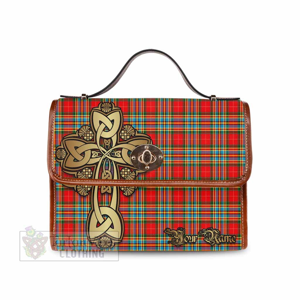 Tartan Vibes Clothing Chattan Tartan Waterproof Canvas Bag Golden Thistle Celtic Cross Style