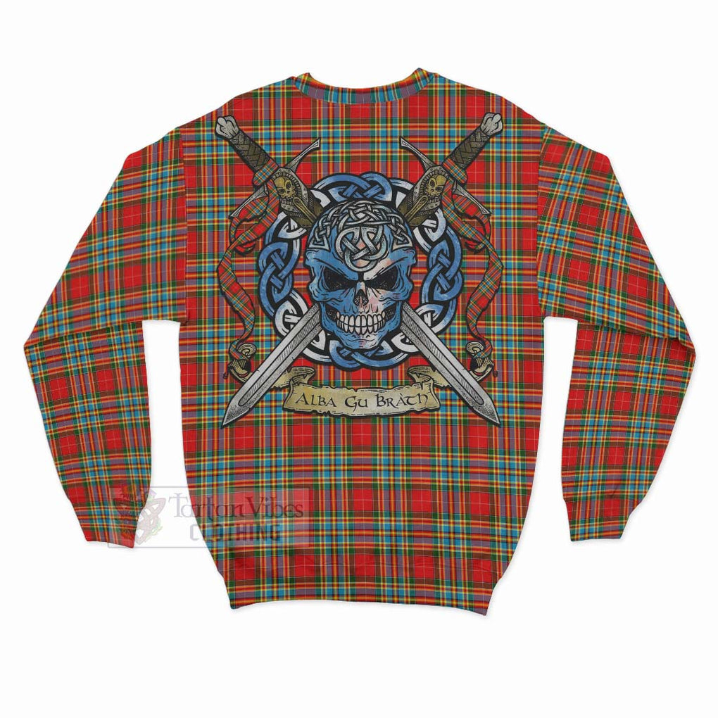 Tartan Vibes Clothing Chattan Tartan Sweatshirt with Family Crest Celtic Skull Style