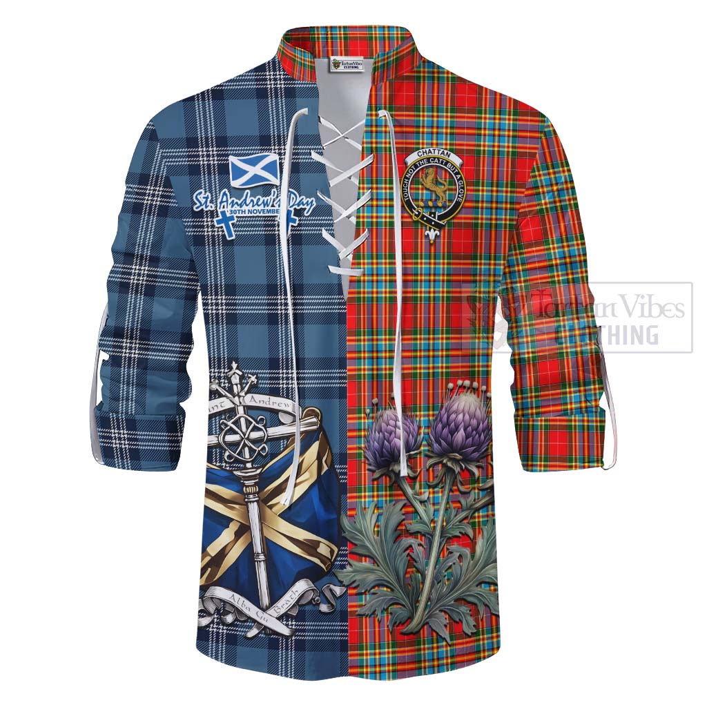 Tartan Vibes Clothing Chattan Tartan Ghillie Kilt Shirt Happy St. Andrew's Day Half Tartan Style