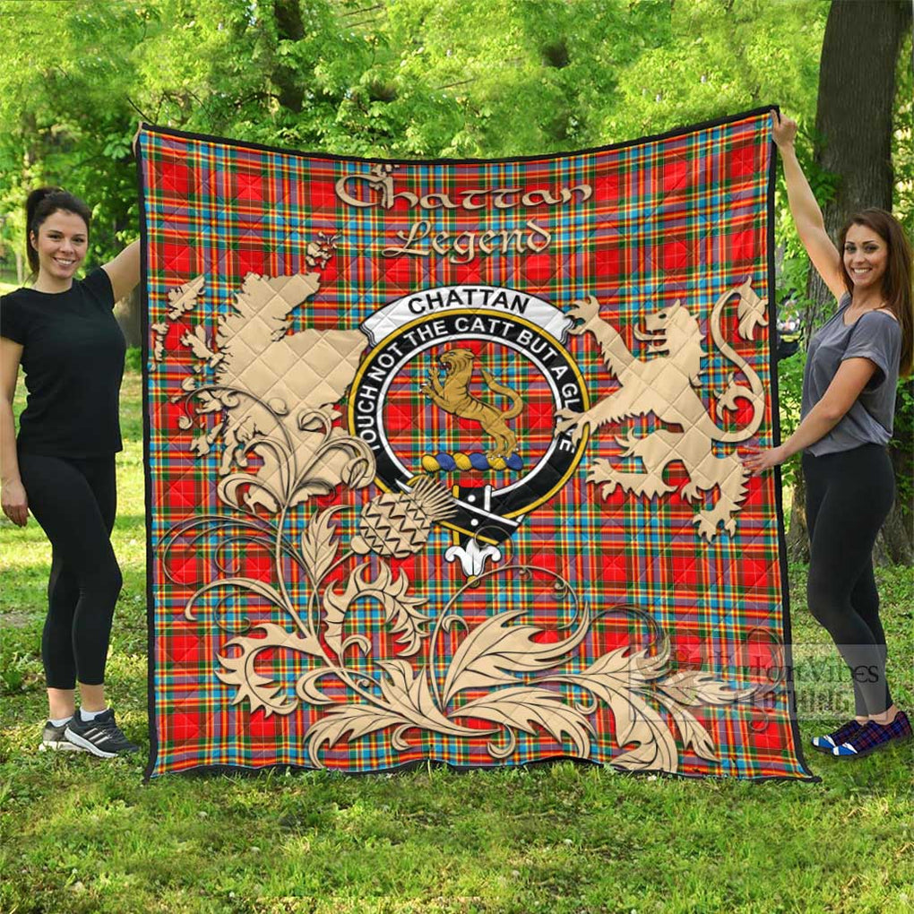 Tartan Vibes Clothing Chattan Tartan Quilt with Family Crest and Scottish Symbol Style