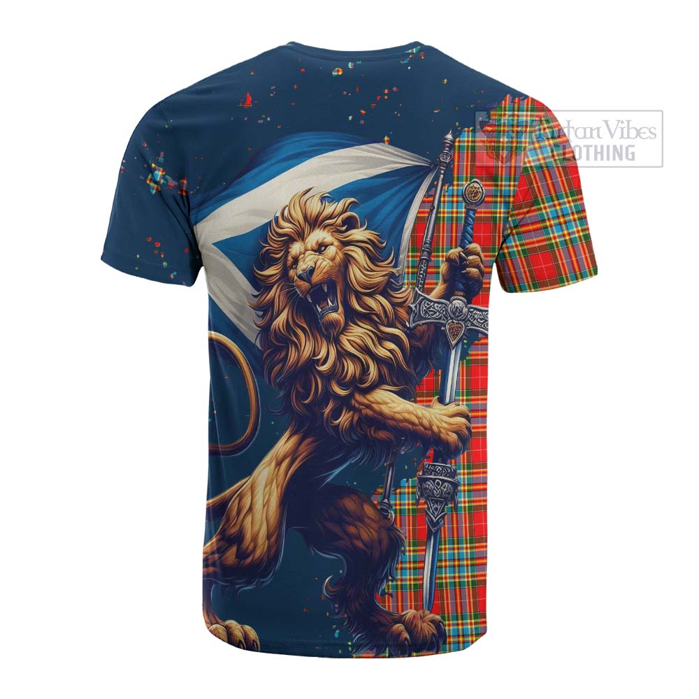 Tartan Vibes Clothing Chattan Tartan Family Crest Cotton T-shirt with Scottish Majestic Lion