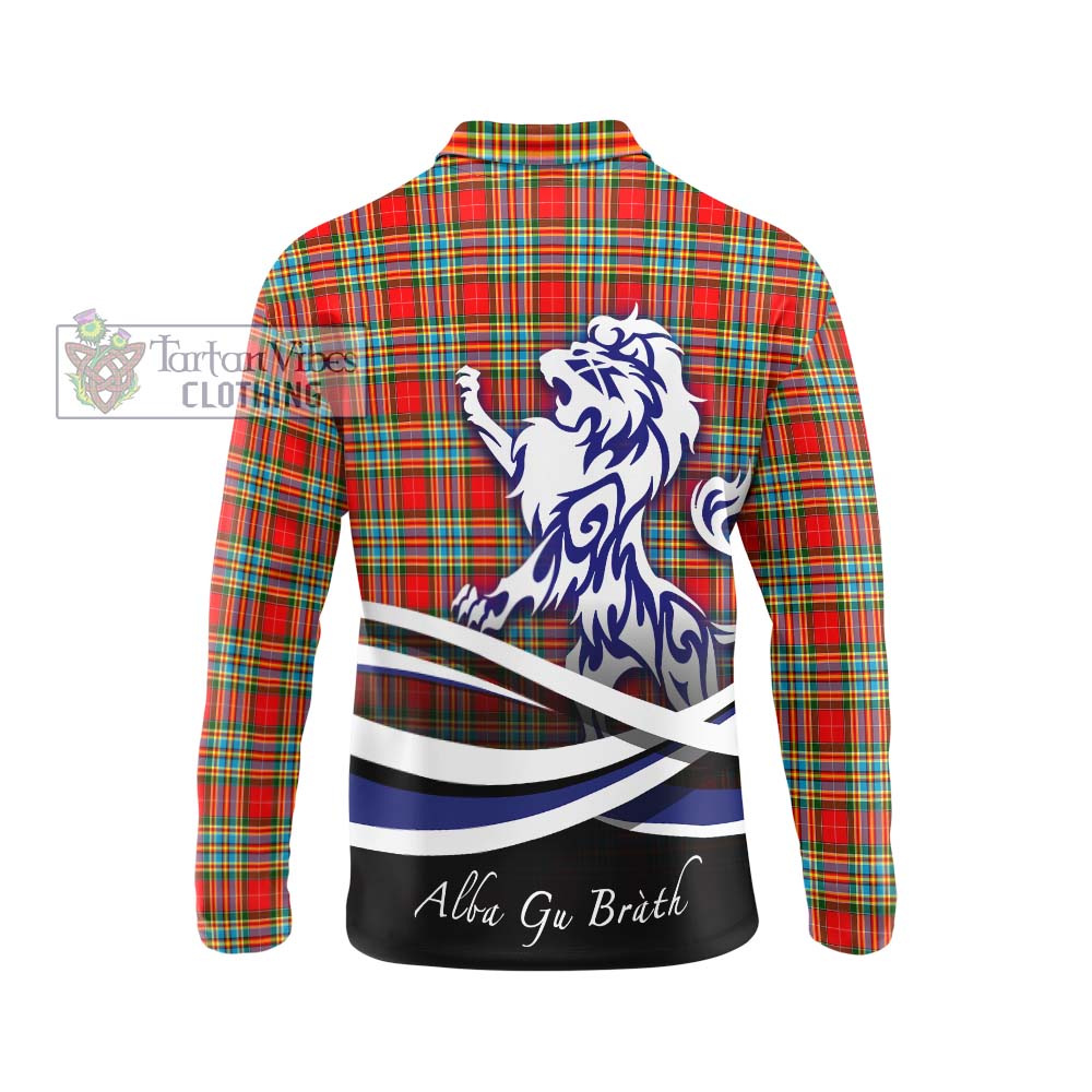 Chattan Tartan Long Sleeve Polo Shirt with Alba Gu Brath Regal Lion Emblem - Tartanvibesclothing Shop