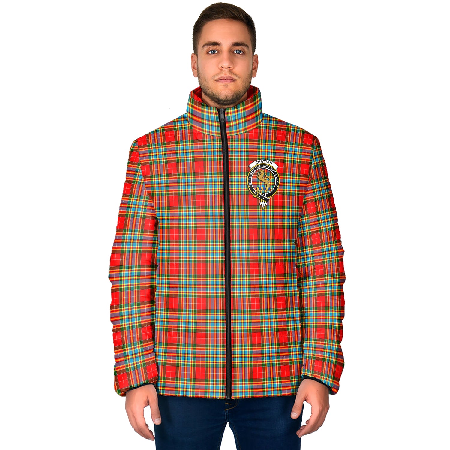 Chattan Tartan Padded Jacket with Family Crest - Tartan Vibes Clothing