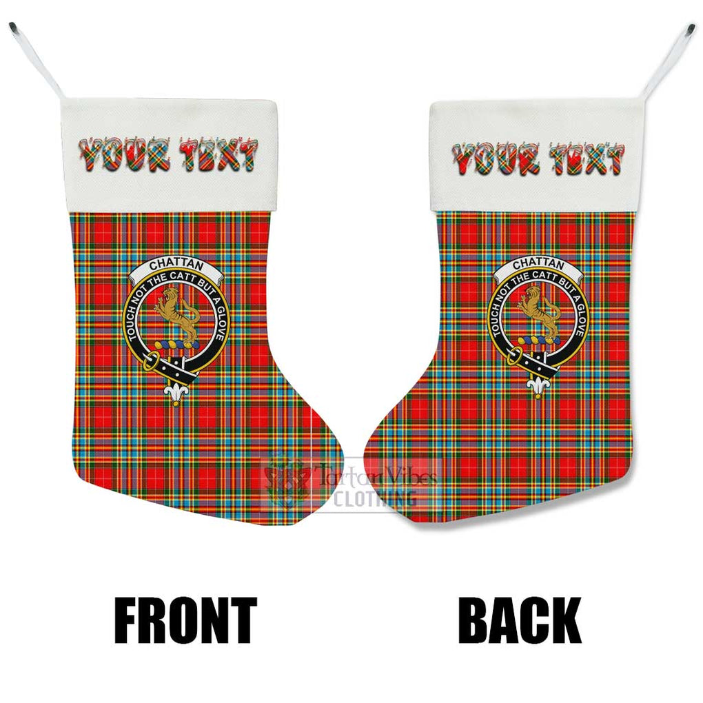 Tartan Vibes Clothing Chattan Tartan Family Crest Christmas Stocking with Personalized Text