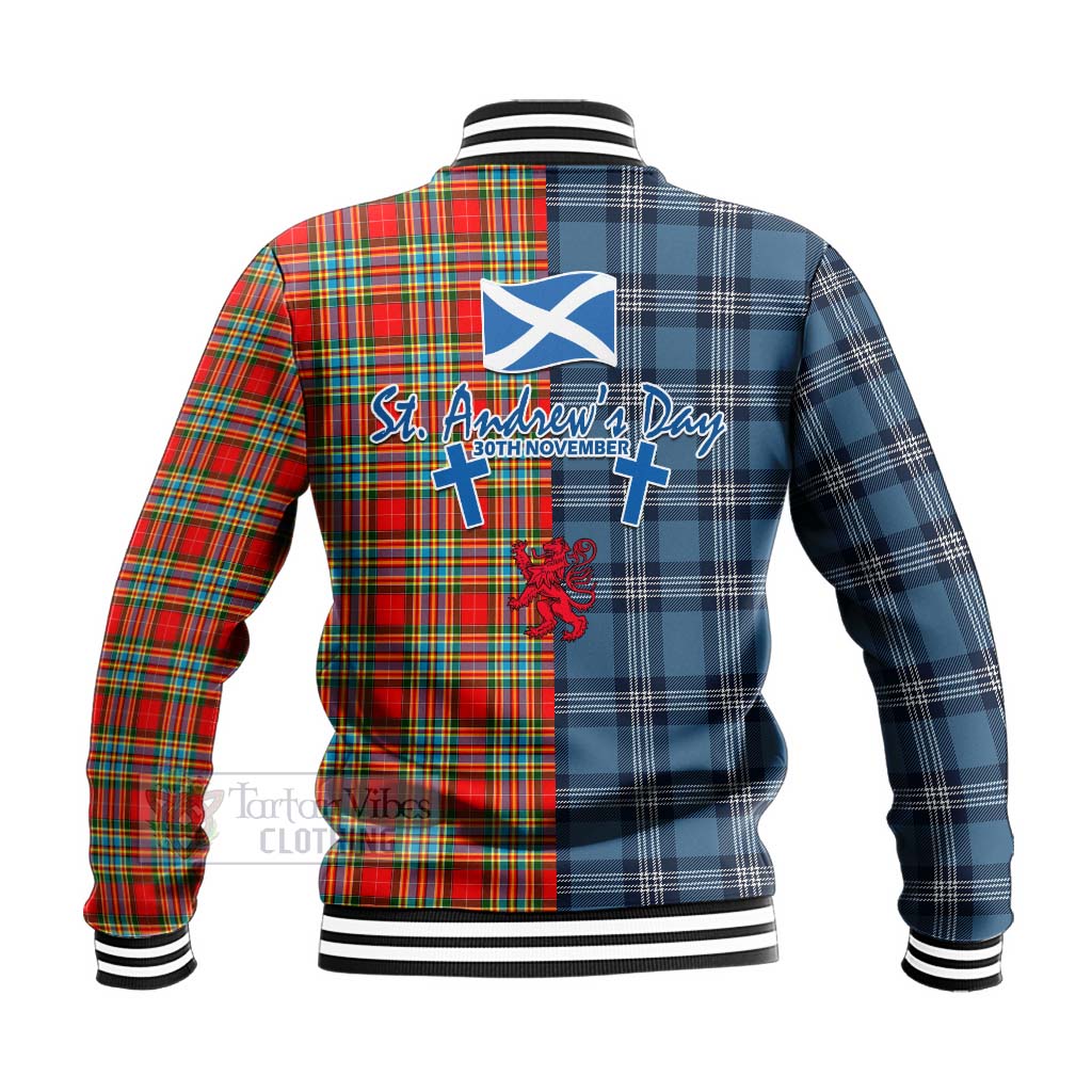 Tartan Vibes Clothing Chattan Tartan Baseball Jacket Happy St. Andrew's Day Half Tartan Style