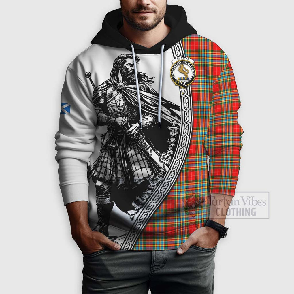 Tartan Vibes Clothing Chattan Tartan Clan Crest Hoodie with Highlander Warrior Celtic Style