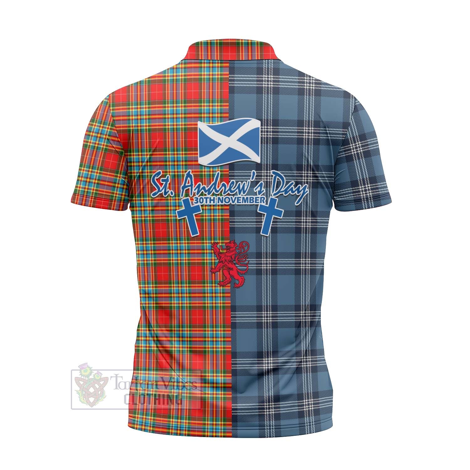 Tartan Vibes Clothing Chattan Tartan Zipper Polo Shirt Happy St. Andrew's Day Half Tartan Style