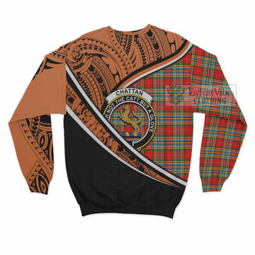 Chattan Crest Tartan Sweatshirt with Polynesian Vibes Style - Orange Version