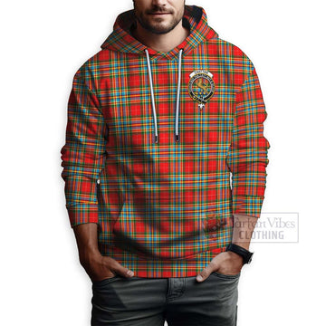 Chattan Tartan Hoodie with Family Crest and Bearded Skull Holding Bottles of Whiskey