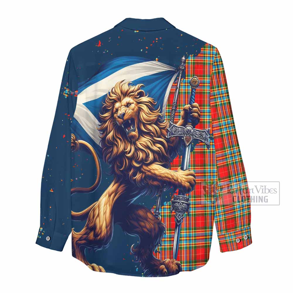 Tartan Vibes Clothing Chattan Tartan Family Crest Women's Casual Shirt with Scottish Majestic Lion