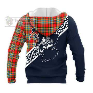 Chattan Tartan Knitted Hoodie Featuring Thistle and Scotland Map