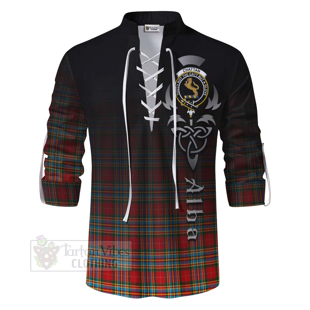 Tartan Vibes Clothing Chattan Tartan Ghillie Kilt Shirt Featuring Alba Gu Brath Family Crest Celtic Inspired