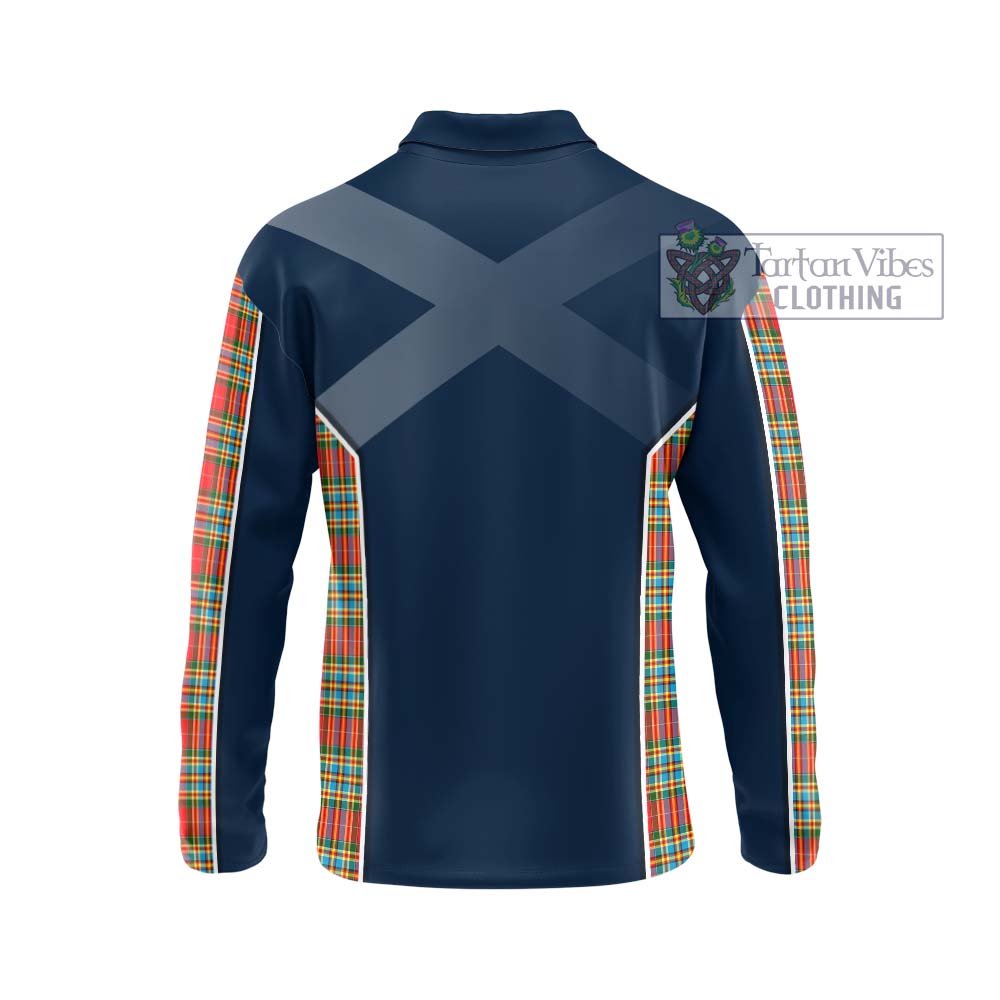 Chattan Tartan Long Sleeve Polo Shirt with Family Crest and Lion Rampant Vibes Sport Style - Tartan Vibes Clothing