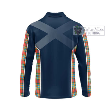 Chattan Tartan Long Sleeve Polo Shirt with Family Crest and Lion Rampant Vibes Sport Style