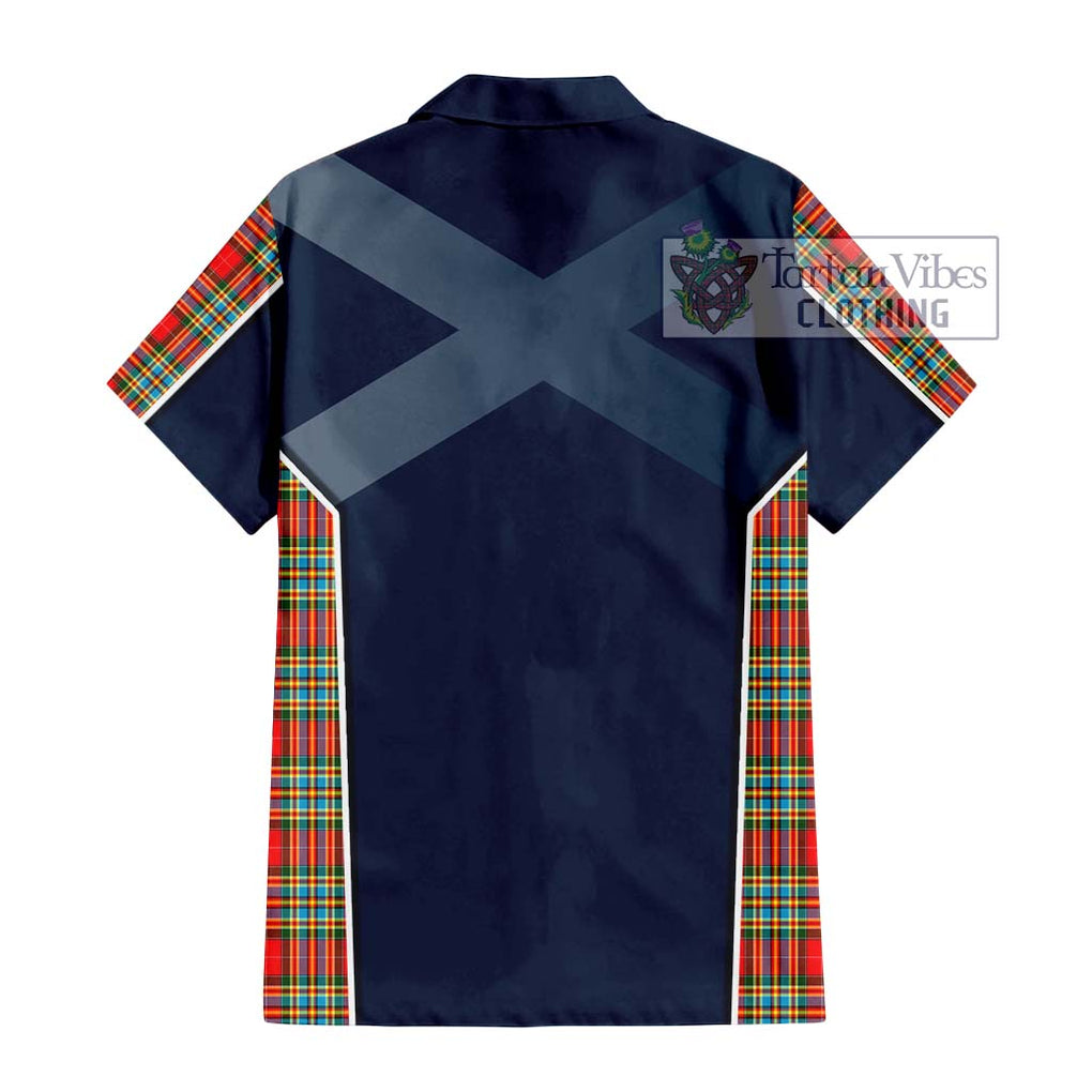 Chattan Tartan Short Sleeve Button Shirt with Family Crest and Lion Rampant Vibes Sport Style - Tartan Vibes Clothing