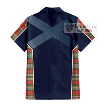 Chattan Tartan Short Sleeve Button Shirt with Family Crest and Lion Rampant Vibes Sport Style