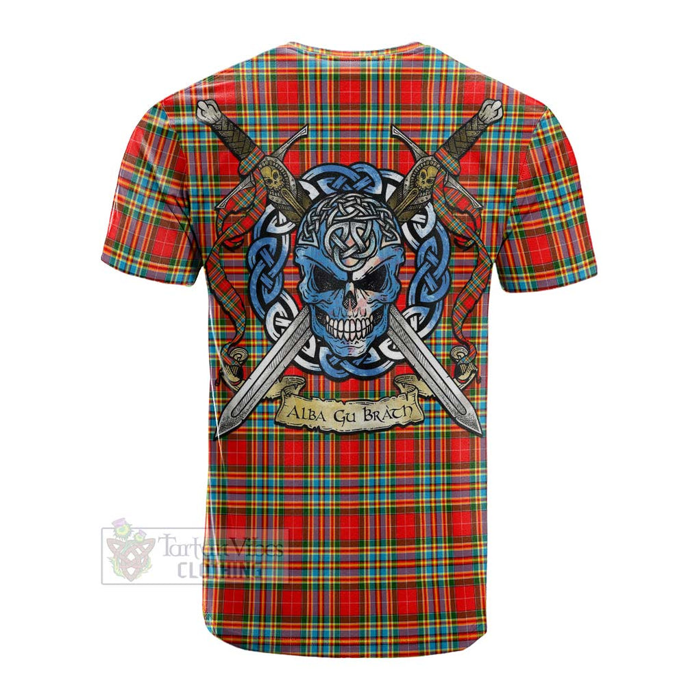 Tartan Vibes Clothing Chattan Tartan Cotton T-shirt with Family Crest Celtic Skull Style