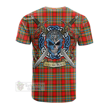 Chattan Tartan Cotton T-shirt with Family Crest Celtic Skull Style