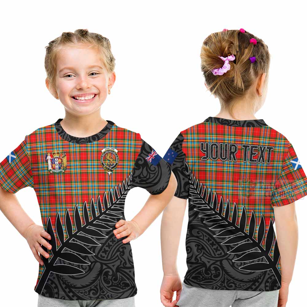 Tartan Vibes Clothing Chattan Crest Tartan Kid T-Shirt with New Zealand Silver Fern Half Style