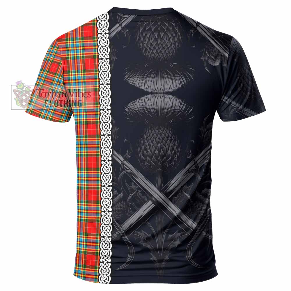 Tartan Vibes Clothing Chattan Tartan T-Shirt with Family Crest Cross Sword Thistle Celtic Vibes