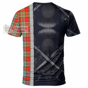 Chattan Tartan T-Shirt with Family Crest Cross Sword Thistle Celtic Vibes