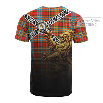 Chattan Crest Tartan Cotton T-shirt with Golden Lion Emblem Celtic Style - Tartan Vibes Clothing