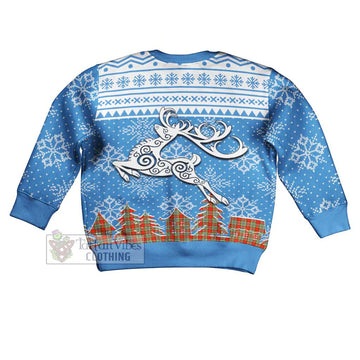 Chattan Clan Christmas Kid Ugly Sweater with Tartan and Celtic Reindeer Style