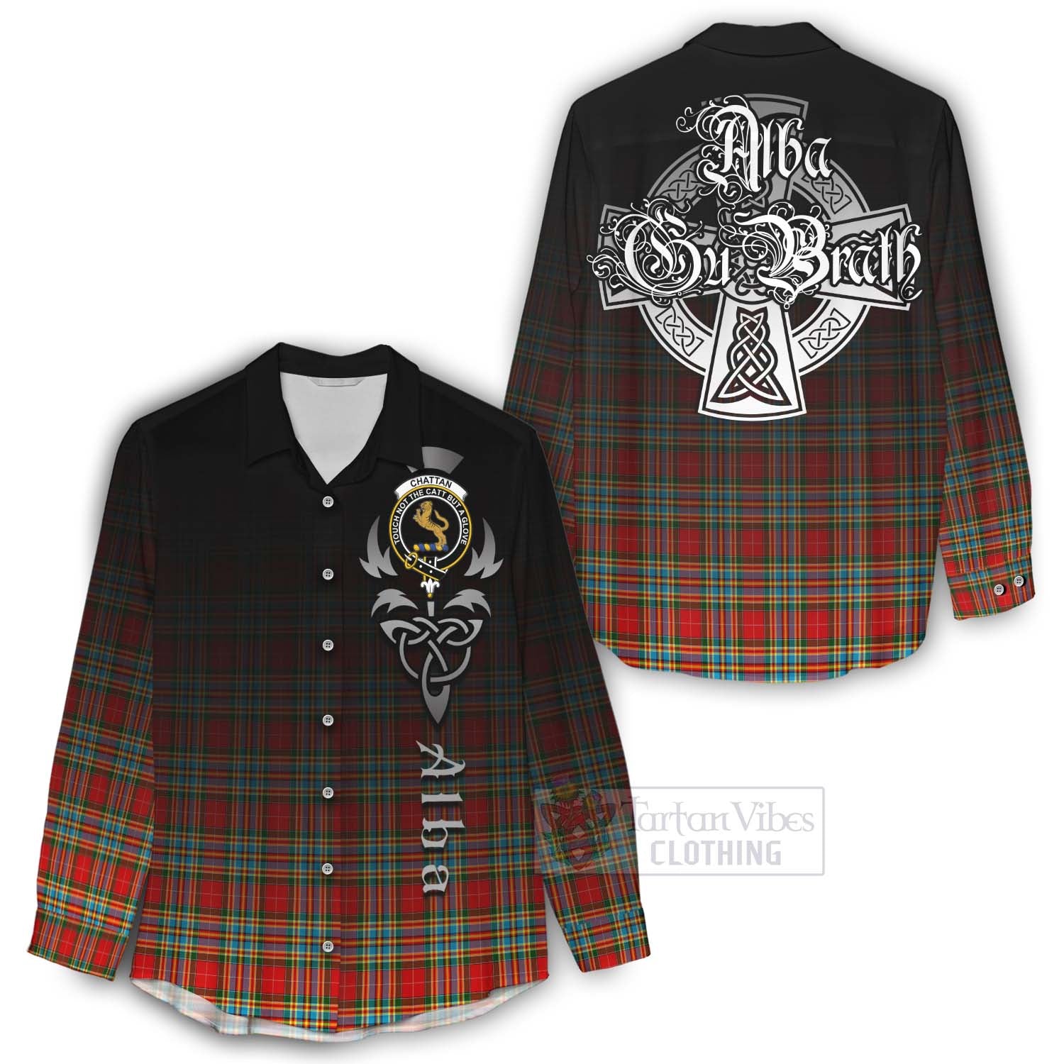 Tartan Vibes Clothing Chattan Tartan Women's Casual Shirt Featuring Alba Gu Brath Family Crest Celtic Inspired