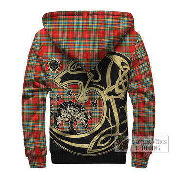 Chattan Tartan Sherpa Hoodie with Family Crest Celtic Wolf Style