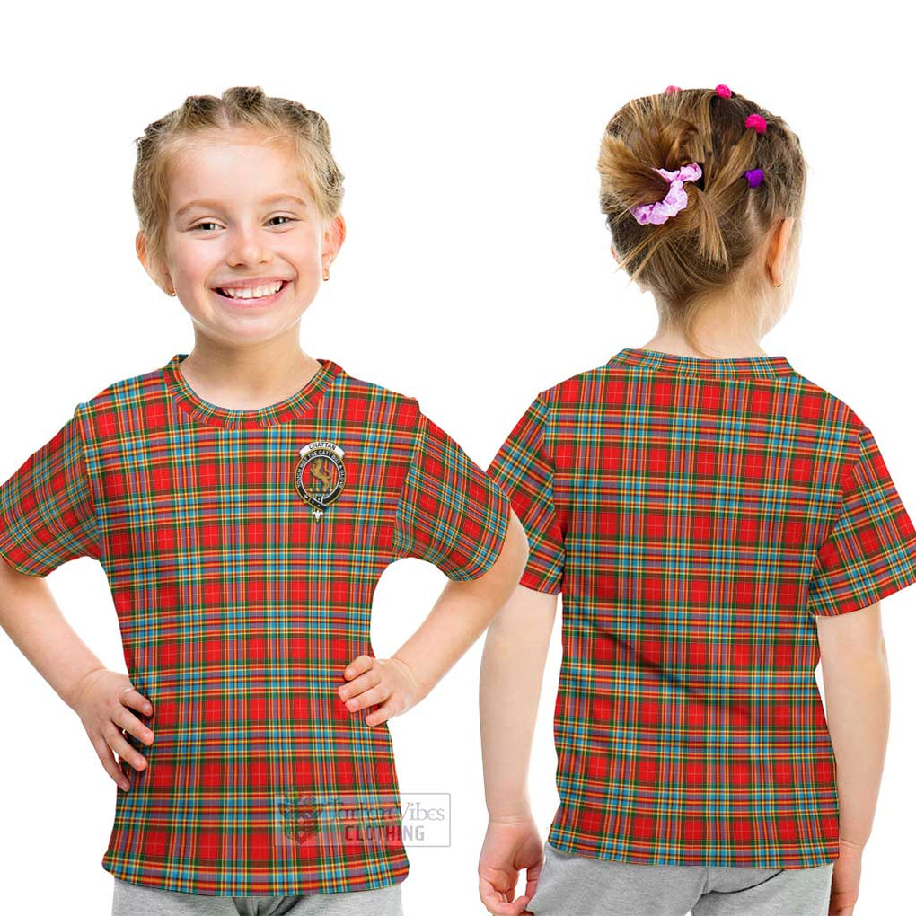 Chattan Tartan Kid T-Shirt with Family Crest - Tartanvibesclothing Shop