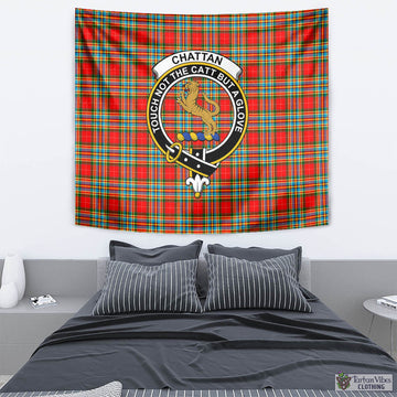 Chattan Tartan Tapestry Wall Hanging and Home Decor for Room with Family Crest