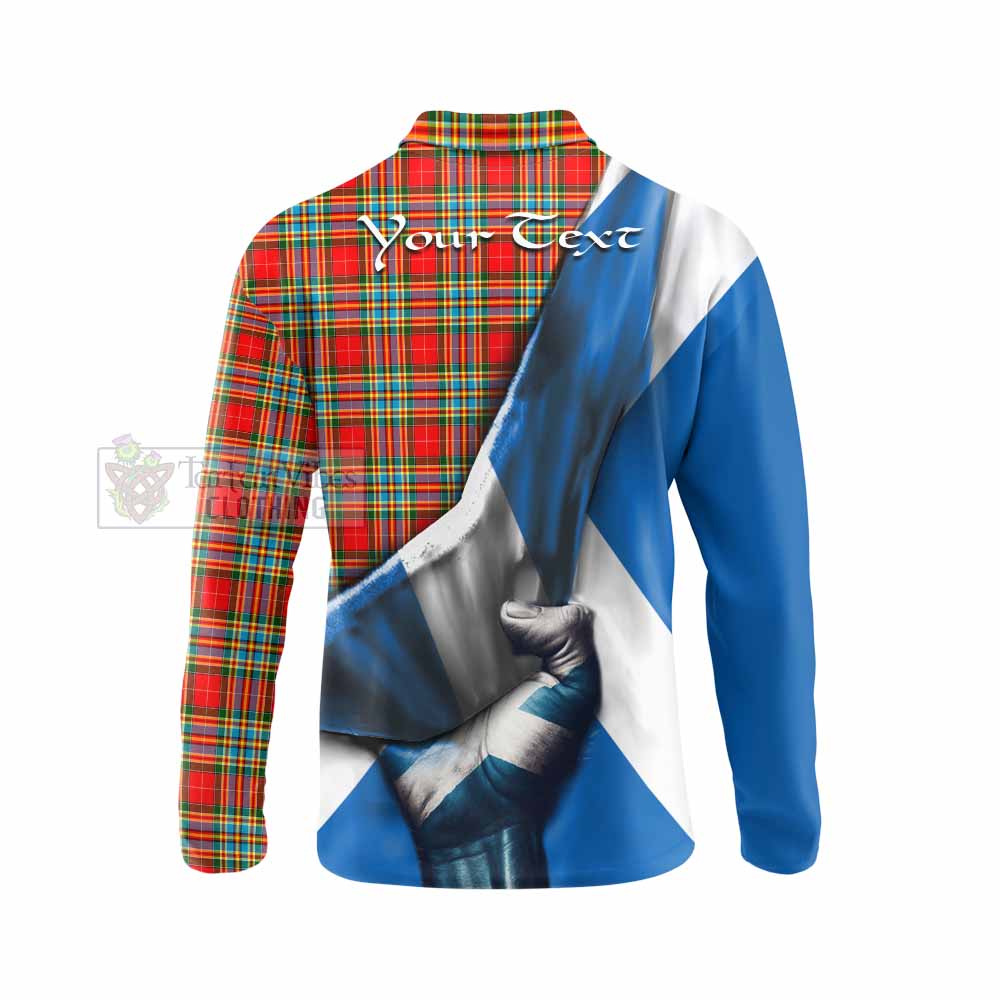 Tartan Vibes Clothing Chattan Tartan Long Sleeve Polo Shirt with Family Crest Scotland Patriotic Style