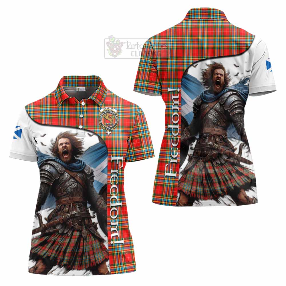 Tartan Vibes Clothing Chattan Crest Tartan Women's Polo Shirt Inspired by the Freedom of Scottish Warrior