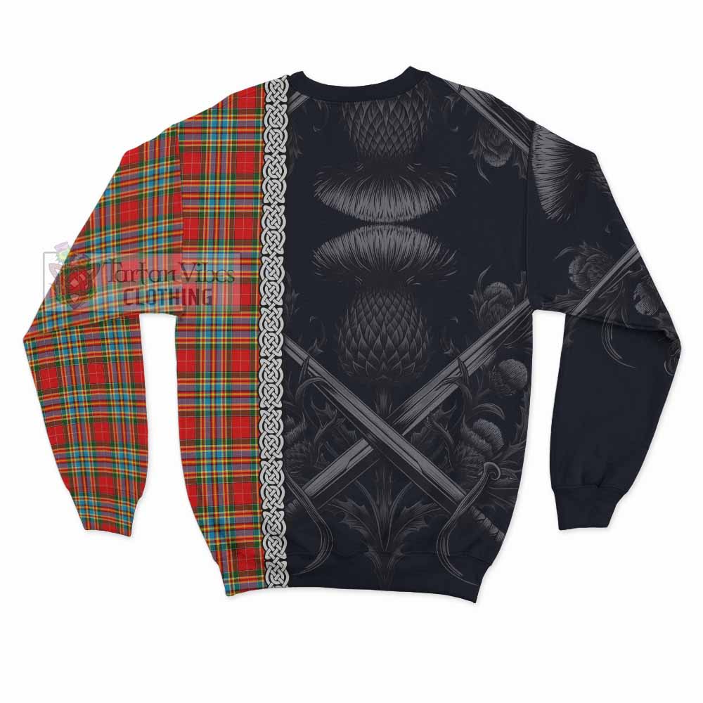 Tartan Vibes Clothing Chattan Tartan Sweatshirt with Family Crest Cross Sword Thistle Celtic Vibes